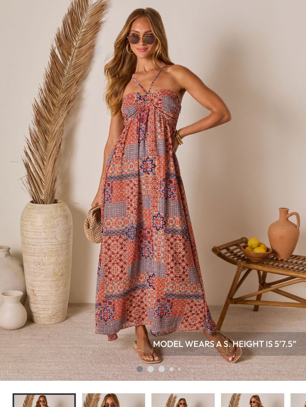 Vici Rust & Blue Patchwork Maxi Dress